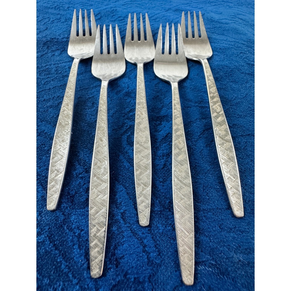 1847 Rogers Bros Carino Silverplate Cocktail Forks Set of 5 Vintage MCM Textured